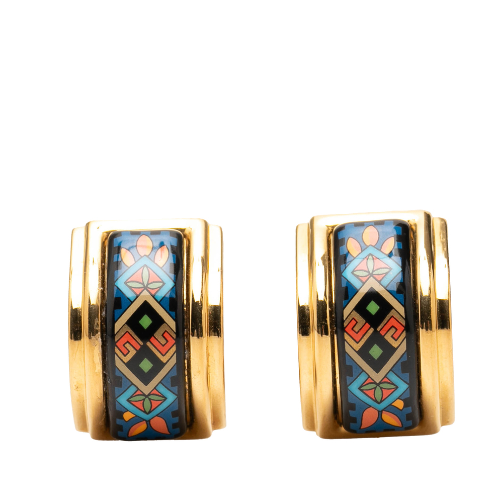 Pre-Loved Hermes Gold Plated Enamel Cloisonne Clip On Earrings